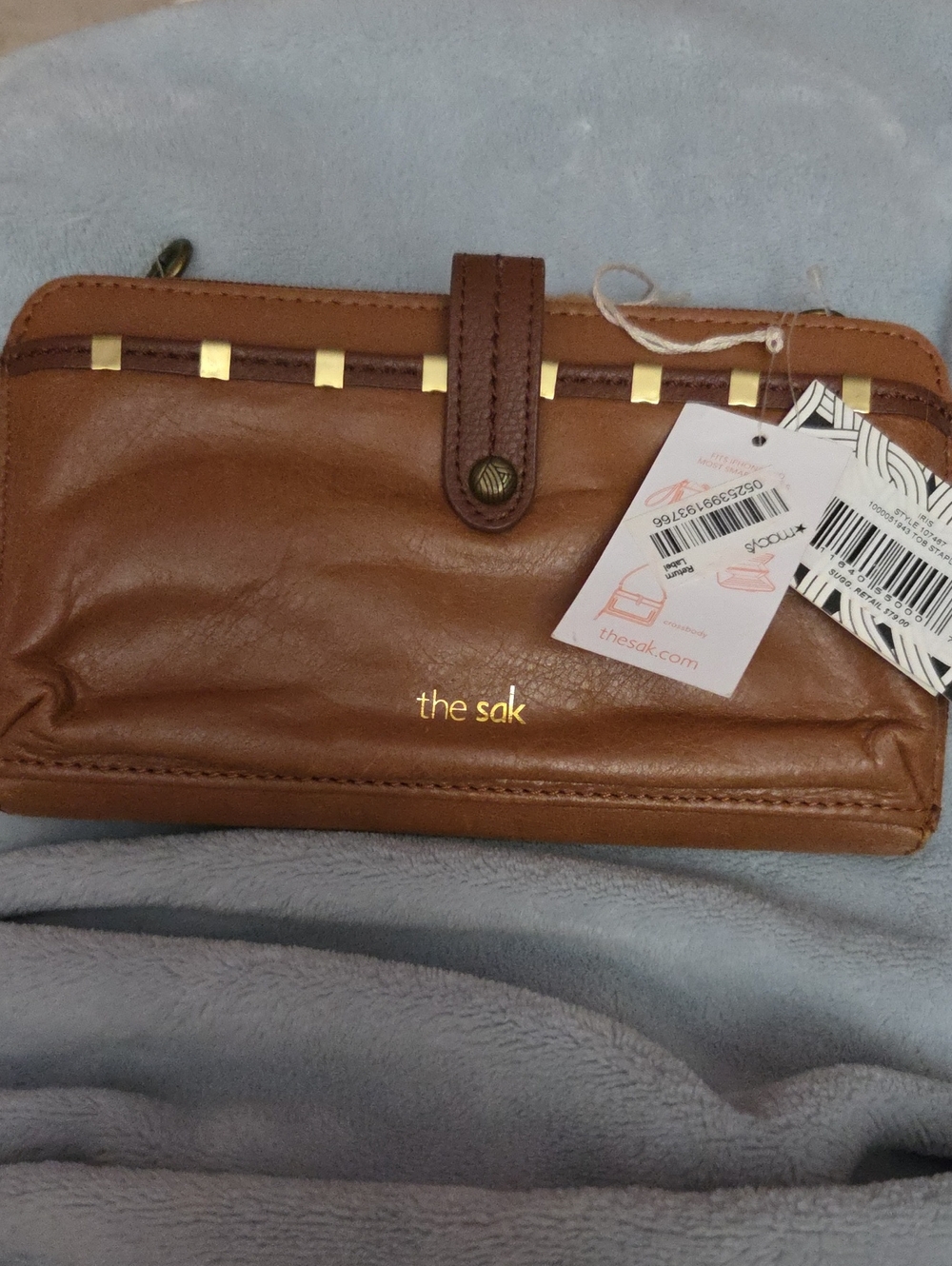 The Sak tan leather wallet with gold studs Crossbody NWT